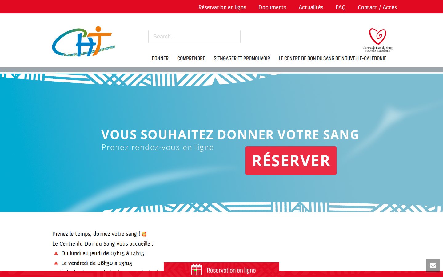 Capture d’écran du site Don du sang Nouvelle-Calédonie