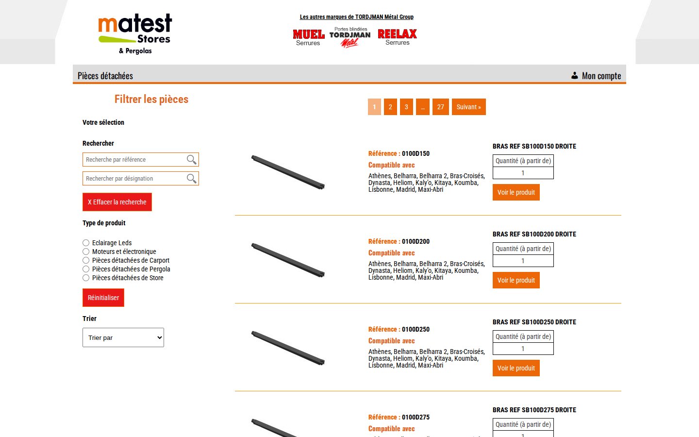 Capture d’écran du site Matest — boutique professionnelle