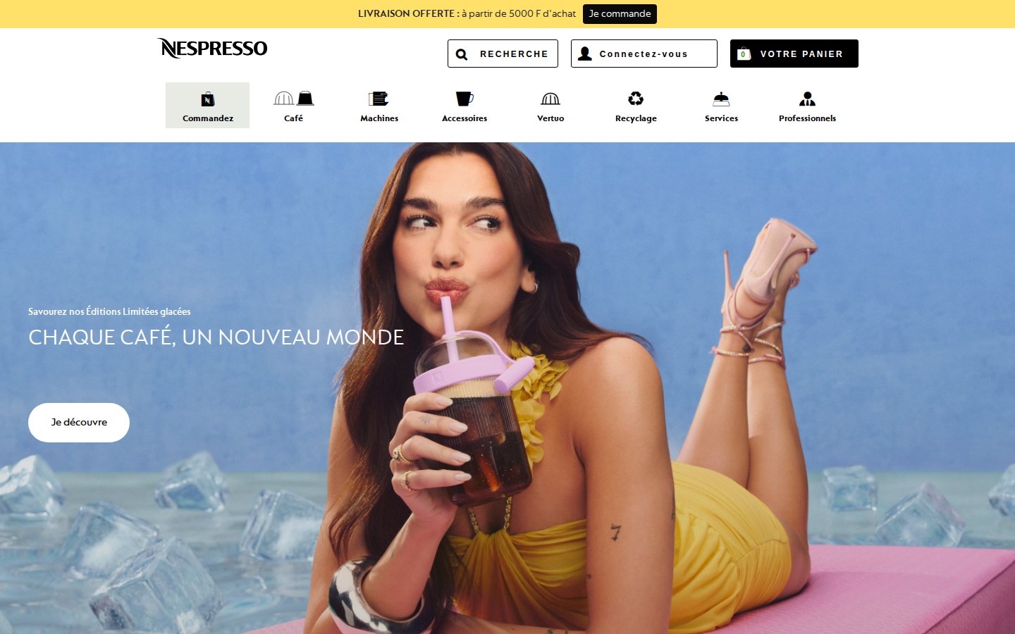 Capture d’écran du site Nespresso Nouvelle-Calédonie