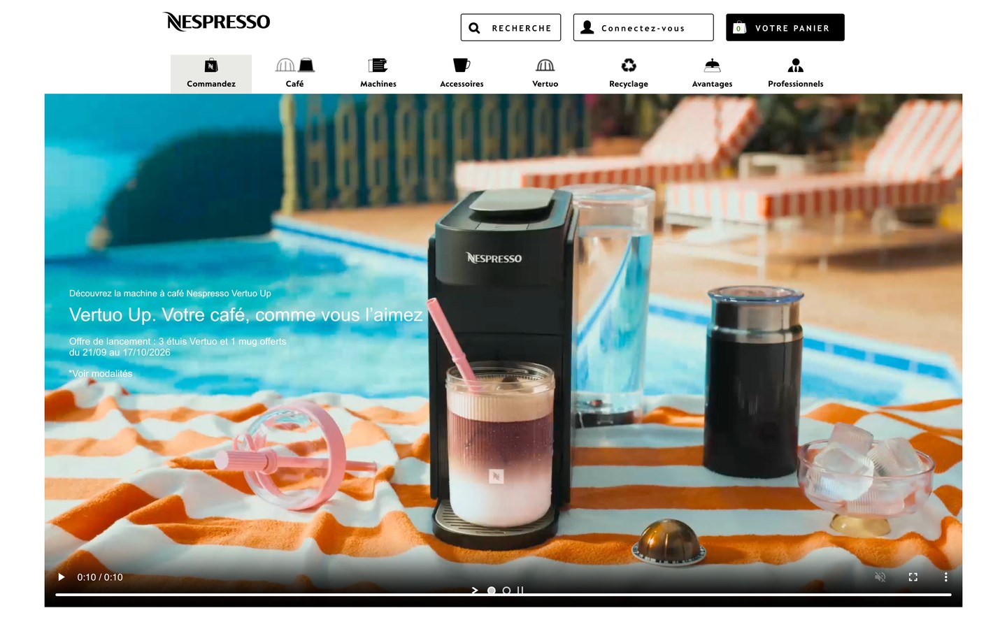 Capture d’écran du site Nespresso Polynésie française